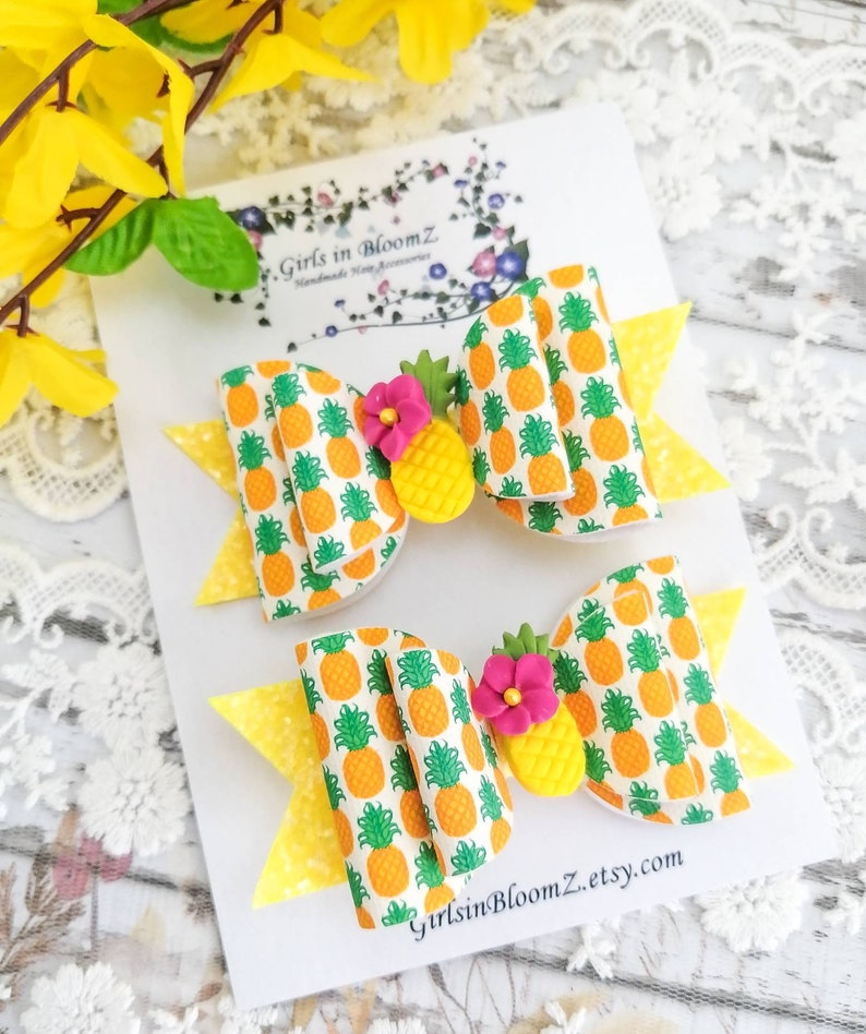 Pineapple Hairbows Pigtail Bowsfruit Hair Clipsset of 2 Etsy