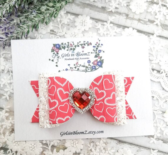 4 Süße Herz-Haarspangen Für Mädchen – Glitzernde Valentinstags-Haarschleifen In Rot, Perfekt Für Pferdeschwanz & Zopf