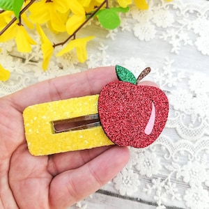 Back to school large glitter snap clip-Apple hair clip-School hair clip-Girls/Ladies Hair Accessory