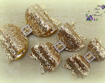 Gold Glitter Hair Bow: Girls Sparkle Clip or Headband