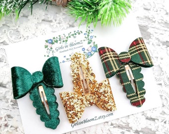 Christmas Hair Clip Set: Glitter, Plaid & Velvet Bows