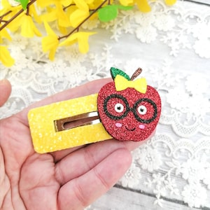 Back to school large glitter snap clip-Nerd Apple hair clip-School hair clip-Girls/Ladies Hair Accessory
