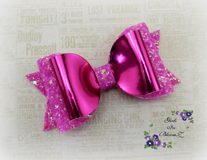 Sparkly Pink Hair Bow/girl's Glitter Hair Bow/pink Bow Etsy