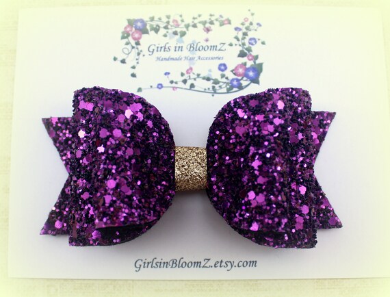 Purple Glitter Hair Bow, Alligator Clip or Headband