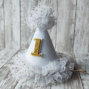 White Felt 1st Birthday Party Hat: Cake Smash Prop