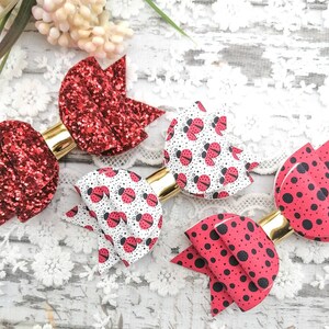 Ladybug Hair Bow Set: Red, Black, and Glitter Hair Clips