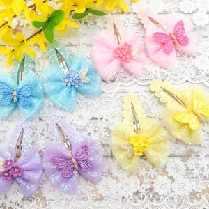 Glitter Butterfly Hair Clip Set: Handmade Snap Clips