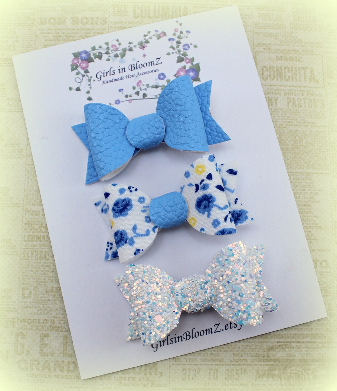 Small Hair Bows/girls Hair Bows/blue Hair Bows/gift for Girl/set of 3