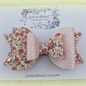 Floral hair bow/Girls floral bow/Pink bowheadband/Spring girls hair bow/Pink floral bow/Baby girl hair bow/Toddler girl hair bow/Spring bow image 2
