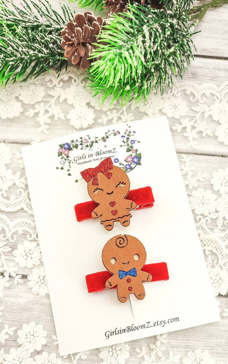 Weihnachts-Haarspangen Set – 2 Stück, Lebkuchenmann & Rentiergeweih, Für Frauen & Mädchen, Festlicher Haarschmuck