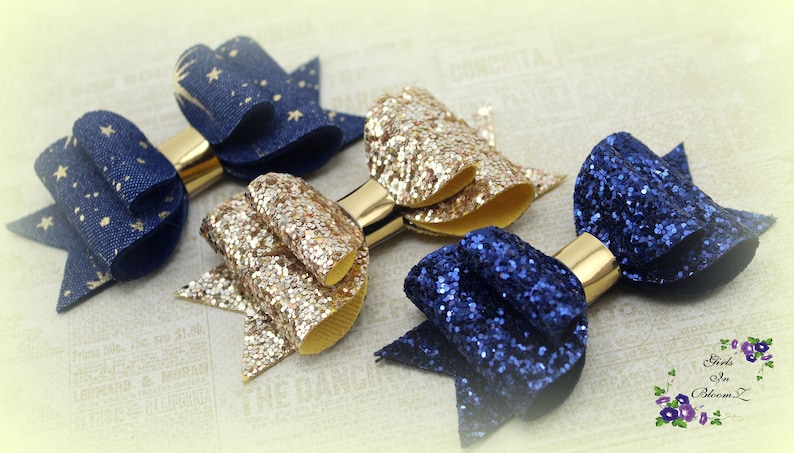 Blue and Gold Hair Bow Set - wide 9