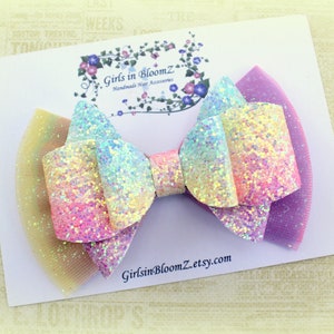 Rainbow Glitter Hair Bow: Girls Chunky Glitter Headband