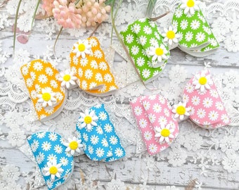 Daisy Glitter Hair Bow – Girls Headband Accessory, 4 Inch Archival Quality Fabric
