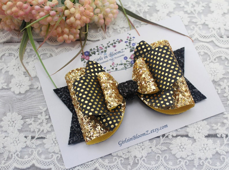 Gold and Black Glitter Hair Bow/girl's Black Hair Etsy