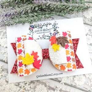 Fall Leaves Glitter Hair Bow: Autumn Thanksgiving Headband