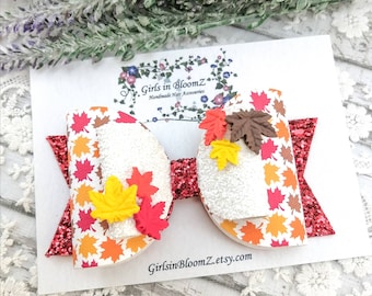 Fall Leaves Glitter Hair Bow: Autumn Thanksgiving Headband