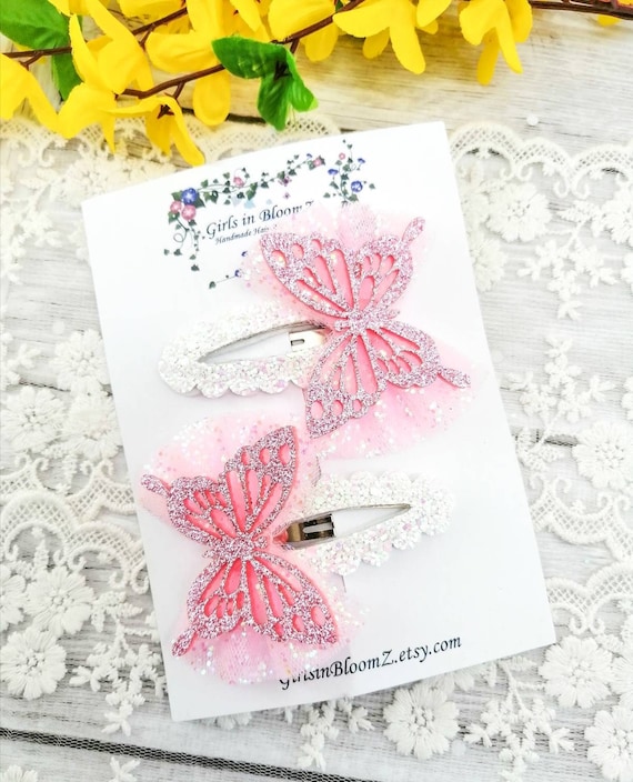 Barrette Pince à Cheveux En Forme De Nœud Papillon, Avec Paillettes Et Dentelle, Couleurs Jaune Et Rose