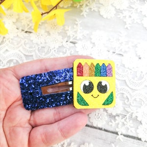 Back to school large glitter snap clip-Crayons box hair clip-School hair clip-Girls/Ladies Hair Accessory