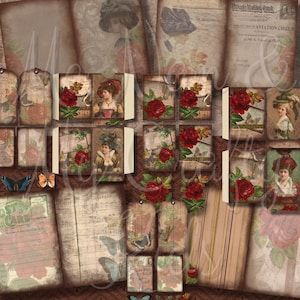May include: A digital collage sheet featuring vintage images of women, roses, butterflies, and musical notes. The sheet is ideal for scrapbooking, card making, and other paper crafts.