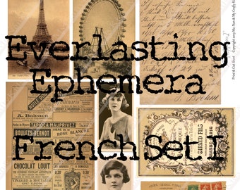 Printable Digital "French Ephemera" Junk Journals, Scrapbooking, MultiMedia, with French Parfum Lables, Ads, Eiffel Tower Other PostcardsETC