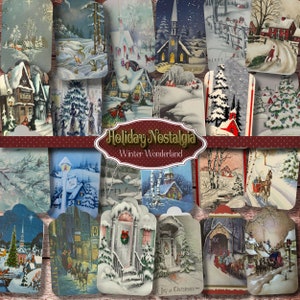 Afdrukbare Vintage Kerst Tags "Winter Wonderland" voor junk journaling, scrapbooking, shabby chic, multi-media, kerstcadeaus en ambachten