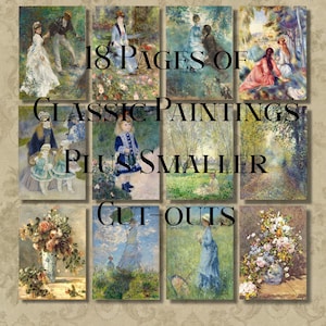 Digitaal afdrukbare "The Classics" Schilderijen 5 x 7 en kleinere uitsparingen: Renoir, Monet 4 Junk Journals, Scrapbooking, Card Making, Paper Crafts