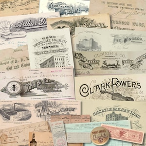 Faturas vintage para impressão digital, recibos, etc., USO COMERCIAL OK.. Diários indesejados, scrapbooking, confecção de cartões, artesanato em papel, multimídia