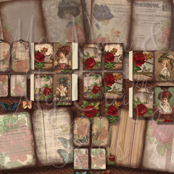 DEAR ROSE, Printable Journal Kit Collection for Junk Journals, Scrapbooking, ATC cards incl., Aceo, Card Making, Folios, All Vintage Crafts