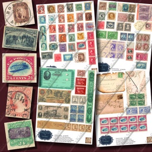 4 Pgs of Printable Vintage N Grungy Stamps, Envelopes & XTras for Journals, Folios, Altered Art, Collages, ATCs, ACEO, Scrapbooking, Vintage