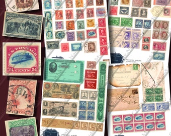 4 Pgs of Printable Vintage N Grungy Stamps, Envelopes & XTras for Journals, Folios, Altered Art, Collages, ATCs, ACEO, Scrapbooking, Vintage