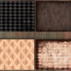 May include: Four rectangular backgrounds with different patterns. Top left: black diamond pattern. Top right: brown diamond pattern. Bottom left: floral pattern. Bottom right: distressed brown background with diamond border.