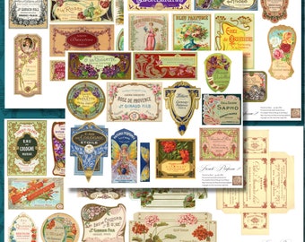 Digital Printable Vintage French Parfume Labels Set 2 COMMERCIAL USE & 4 Junk Journals, Scrapbooking, Card Making, Paper Crafts, Multi-Media