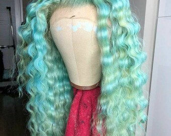 Mint green lace frontal wig