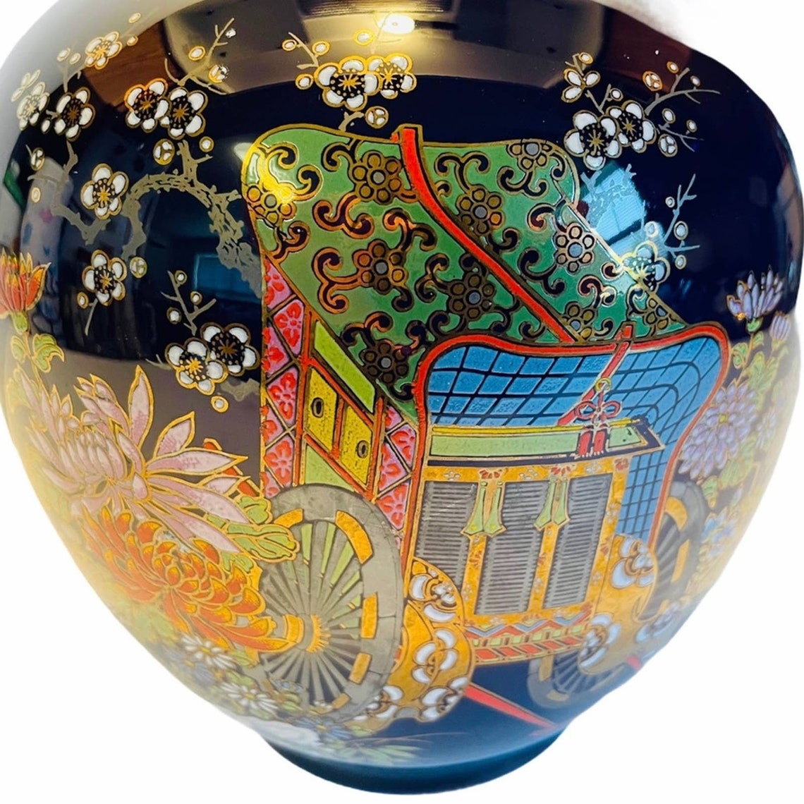 VTG KUTANI Japanese Cobalt Blue Porcelain Vase Etsy