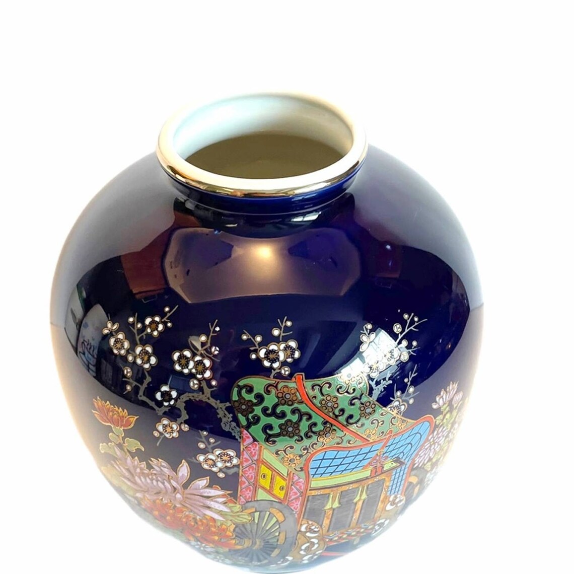 VTG KUTANI Japanese Cobalt Blue Porcelain Vase Etsy