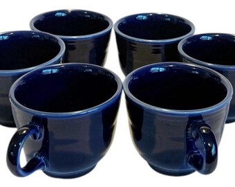 Vintage Fiestaware Fiesta HLC Homer Laughlin Co. Art Deco Mid Century Modern Set of 6 Retired Cobalt Blue Tea Cups & Saucers