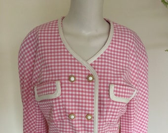 Vintage 80s Pink and White Gingham Check Jacket Size 12-14