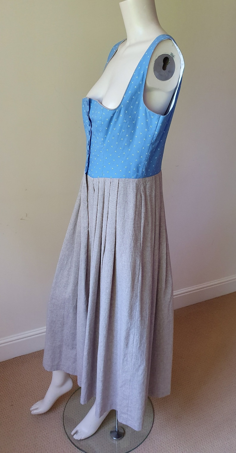 Vintage Blue Button Down Bavarian Folk Full Circle Dirndl Bavarian Octoberfest Maxi Dress