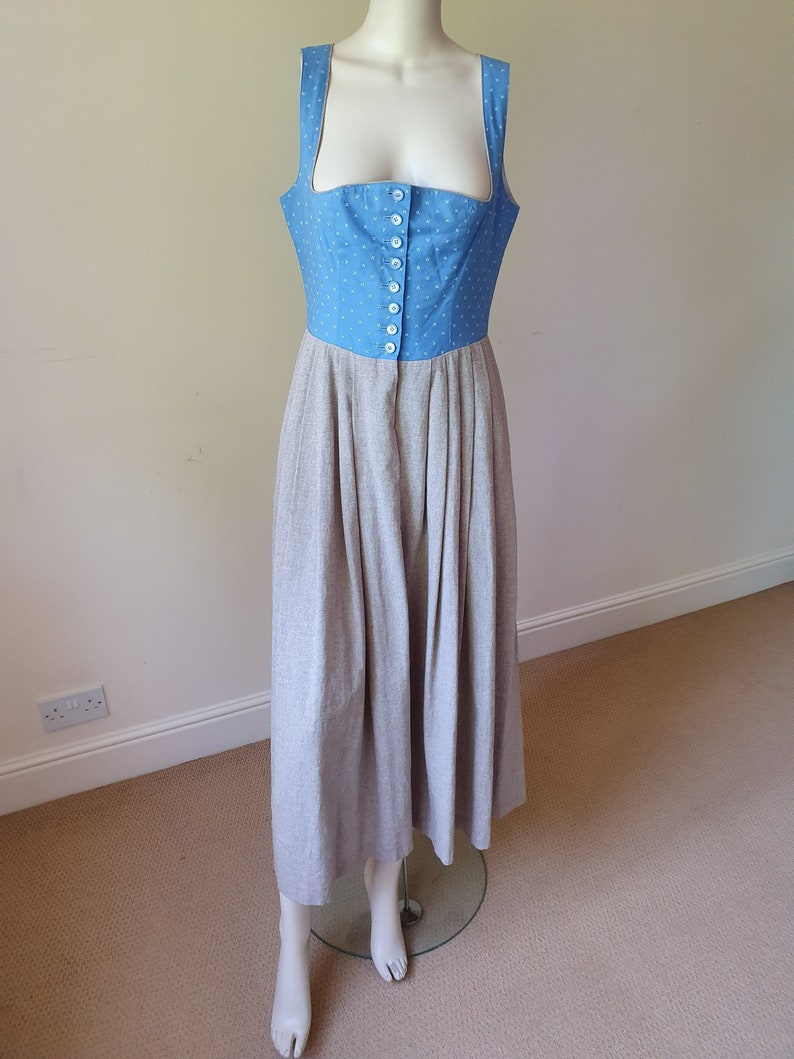 Vintage Blue Button Down Bavarian Folk Full Circle Dirndl Bavarian Octoberfest Maxi Dress