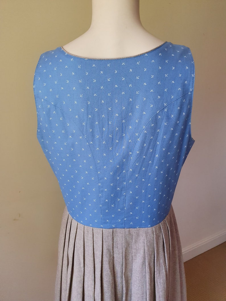 Vintage Blue Button Down Bavarian Folk Full Circle Dirndl Bavarian Octoberfest Maxi Dress