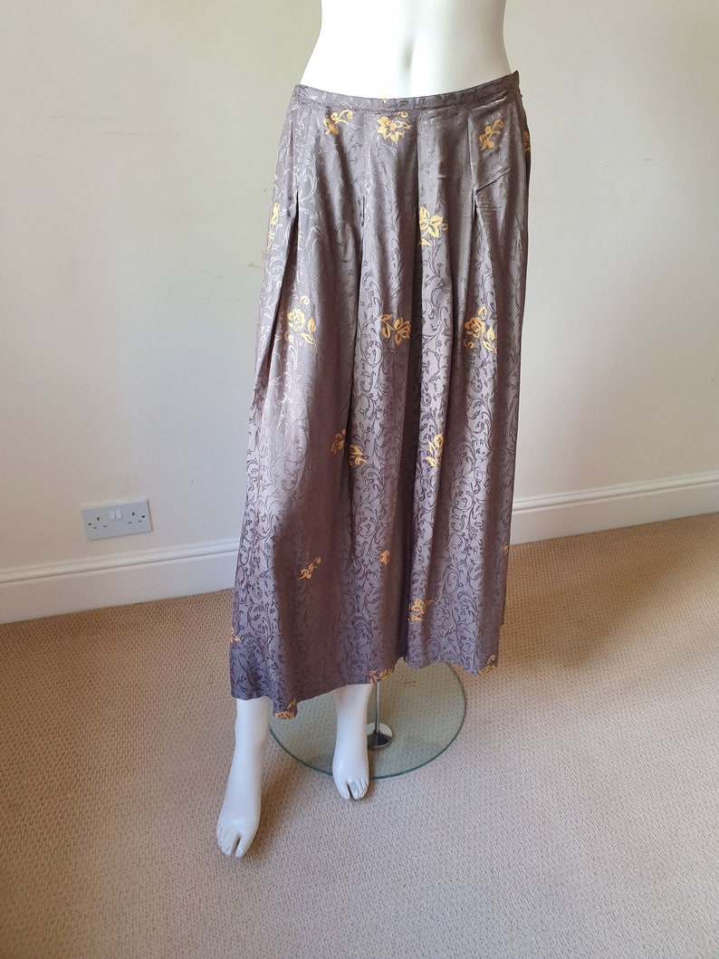 Vintage Autumnal Floral Yellow Floral Print Maxi Skirt