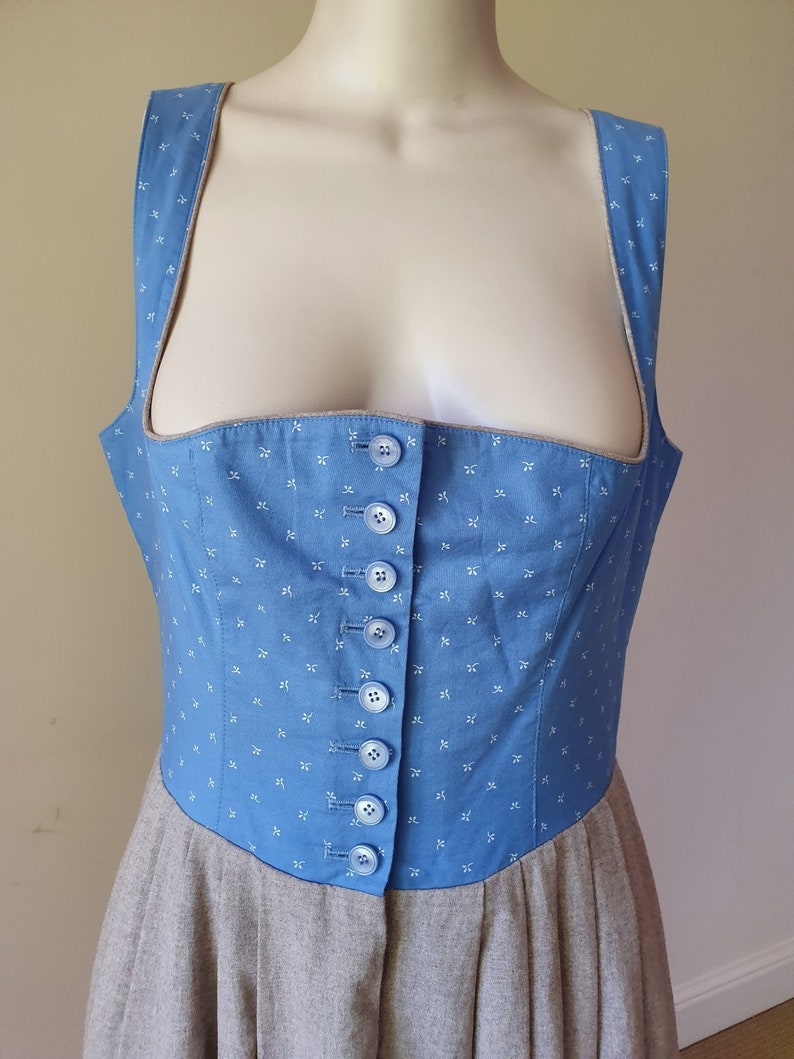 Vintage Blue Button Down Bavarian Folk Full Circle Dirndl Bavarian Octoberfest Maxi Dress