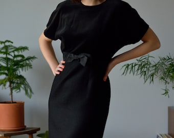 Black mini velour/wool cocktail dress