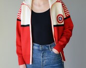 Vintage sporty wool blend sweater with collar in red and white