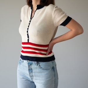 Kurzärmeliges Vintage Strickoberteil mit Streifen