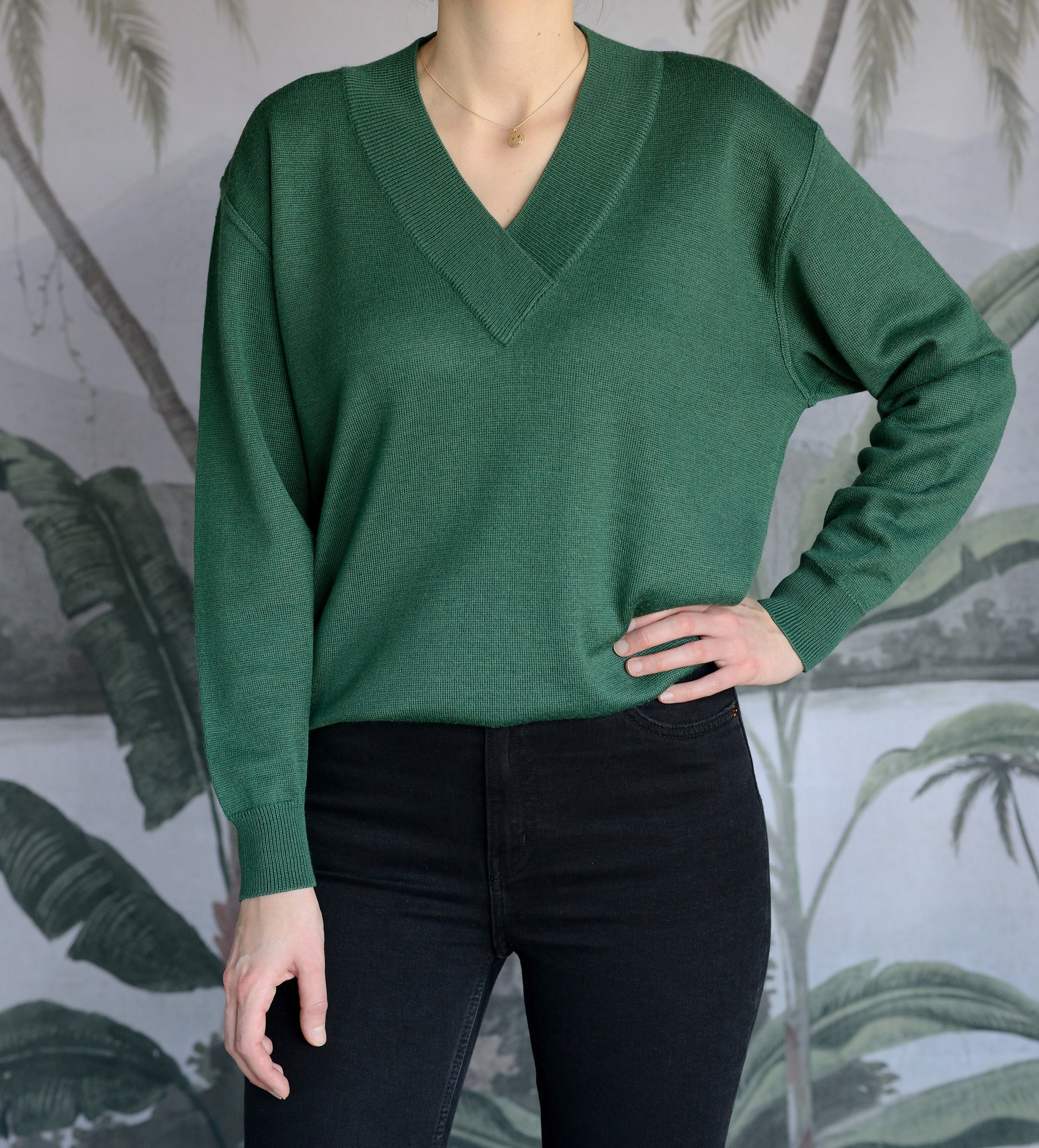 Green V Neck Sweater - Etsy Singapore