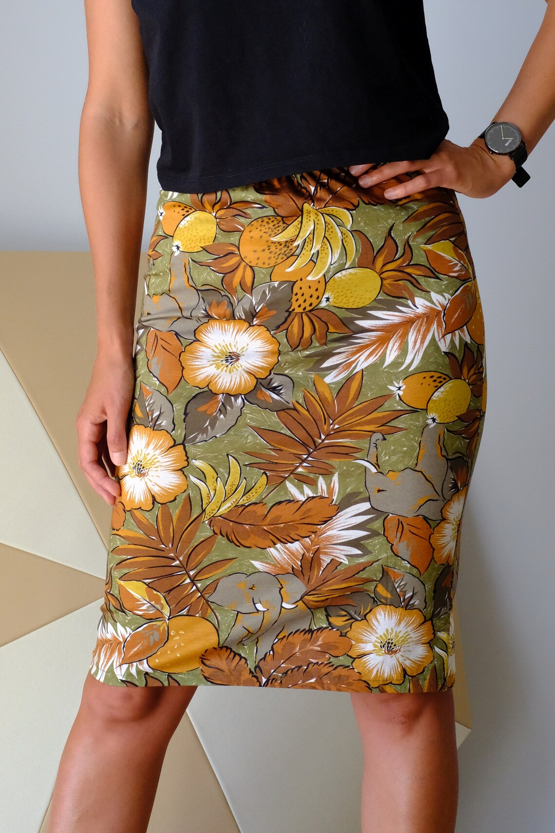Knee Length Cotton Jersey Skirt in Jungle Print Etsy