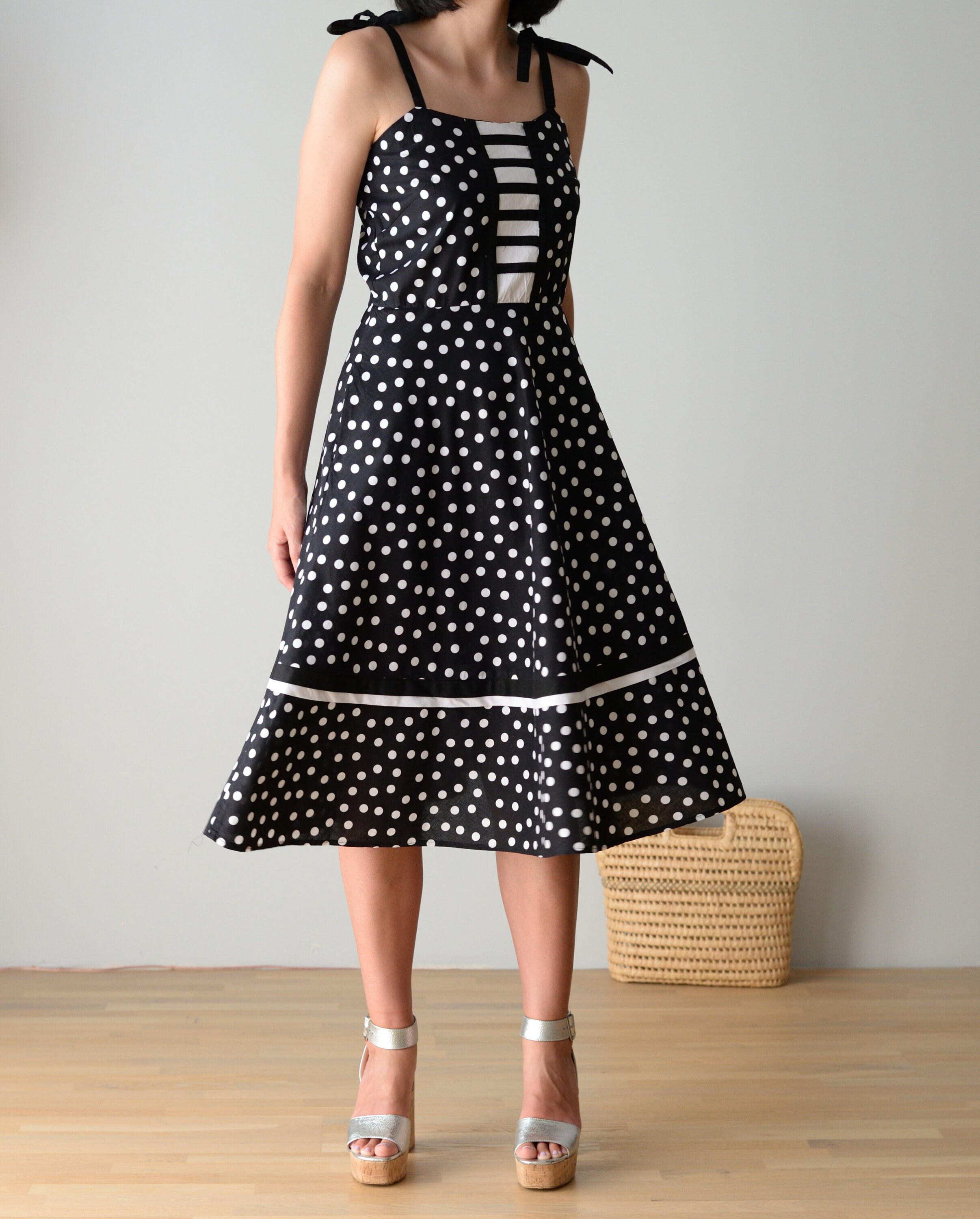 Pin Up Polka Dot Midi Dress In Black White Etsy Pin Up Polka Dot Midi Dress In Black White Etsy