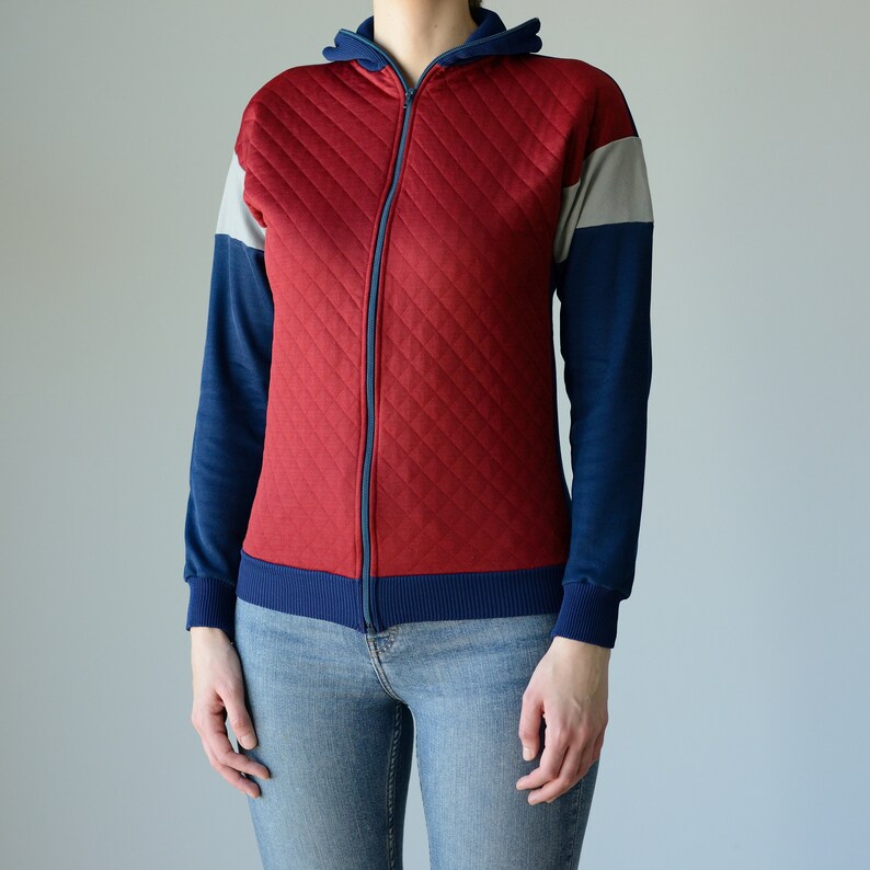 Vintage 70s Zip up Jumper in Color Blocks Quilted Front Etsy