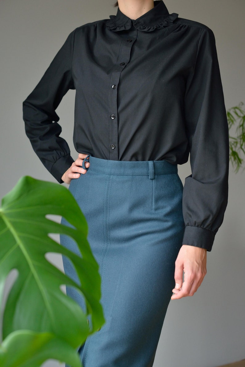 Frill-collared Cotton Shirt in Black - Etsy